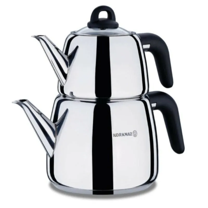 Korkmaz Bella A045 Nora Turkish Teapot Set for Stovetop 1.05 qt and 2.11 qt