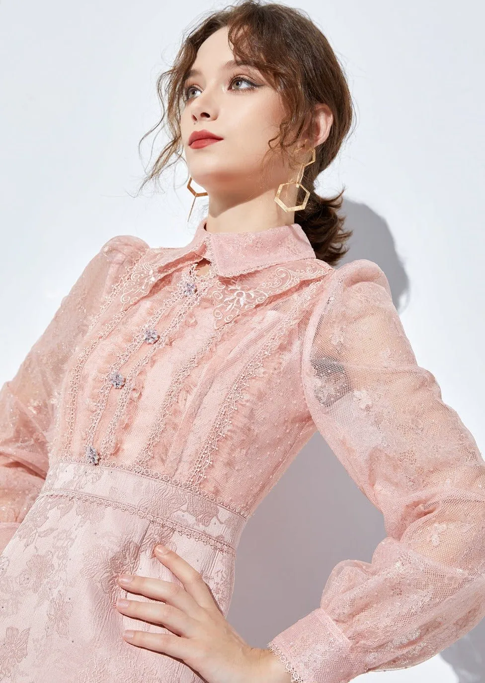 LACE JACQUARD SHIRT DRESS