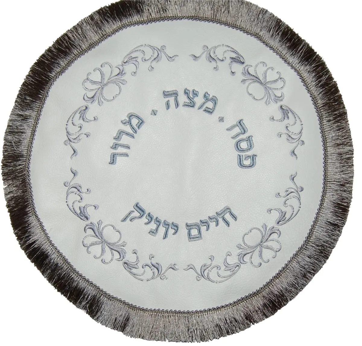 Leather Matzah Cover with Full swirl Frame MA135-WH3