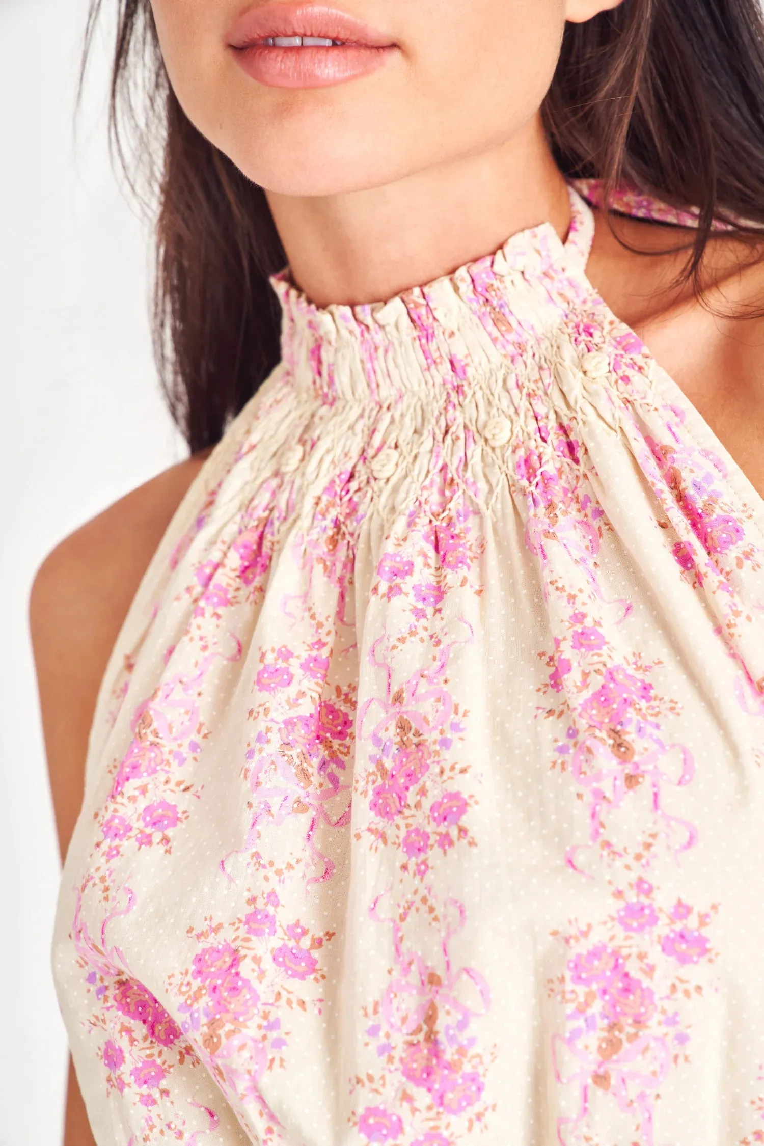Loveshackfancy Destiny Halter Mini Dress in French Lilac