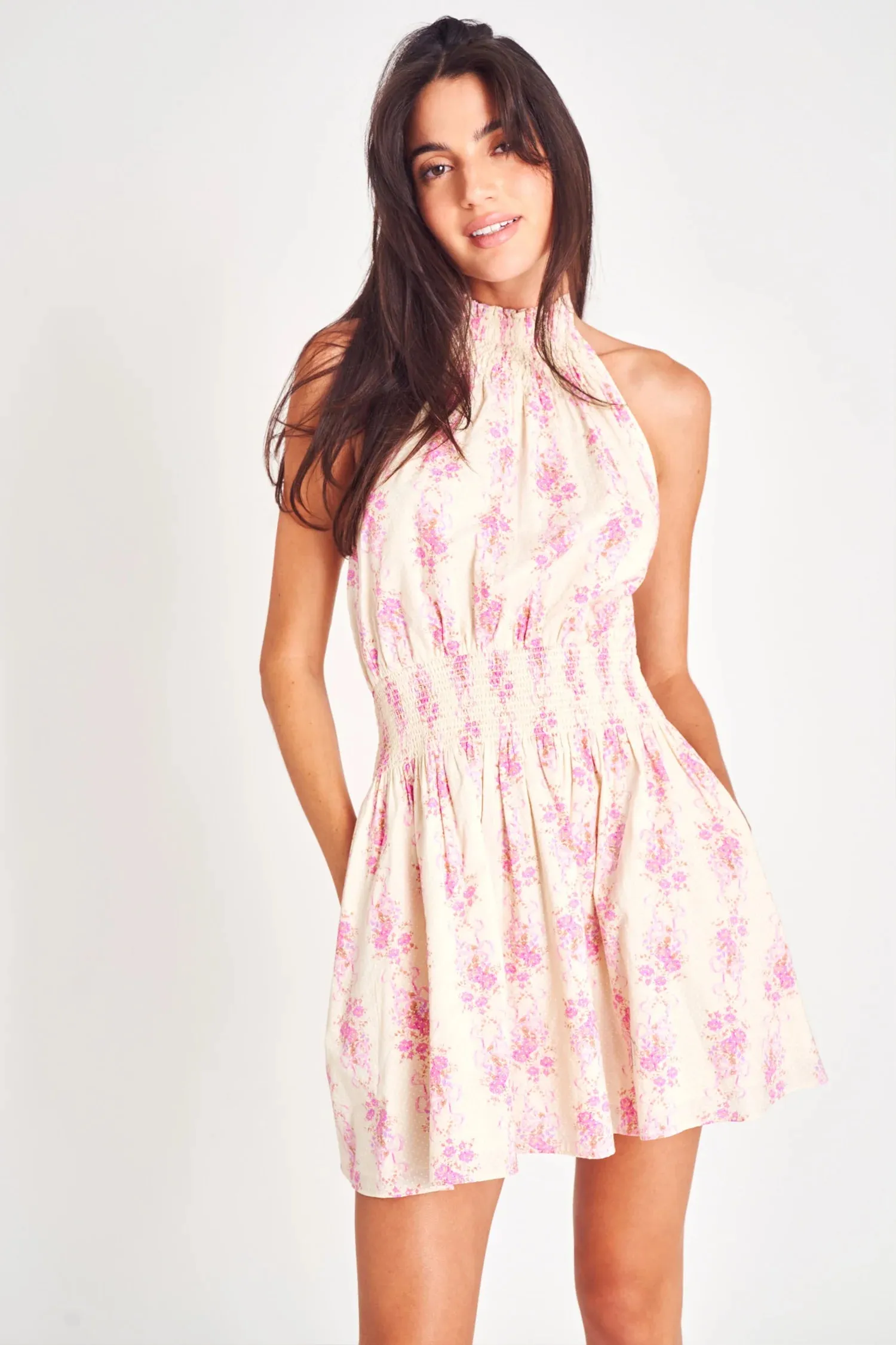 Loveshackfancy Destiny Halter Mini Dress in French Lilac