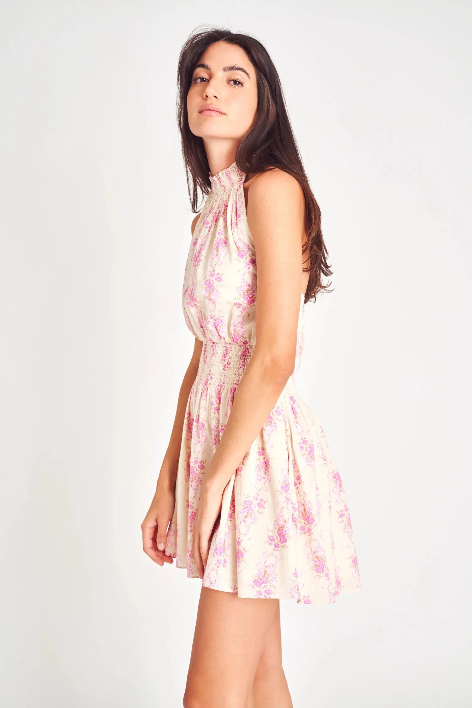 Loveshackfancy Destiny Halter Mini Dress in French Lilac