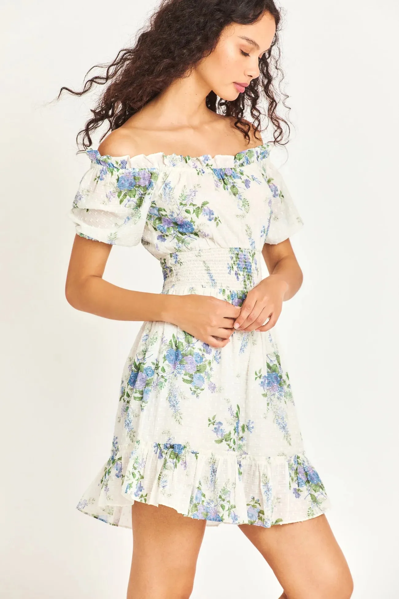 Loveshackfancy Lai Mini Dress in Periwinkle Aqua