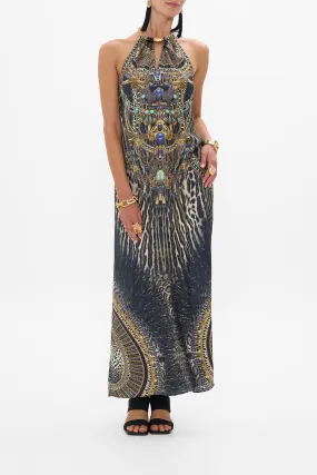 LOW BACK LONG DRESS WITH NECK HARDWARE CAT WORSHIP