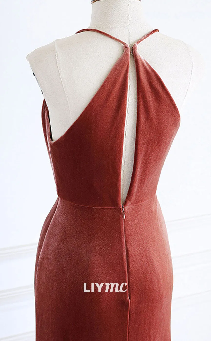 LP1885 - Halter V-Neck Sleeveless Sheath Long Prom Dress