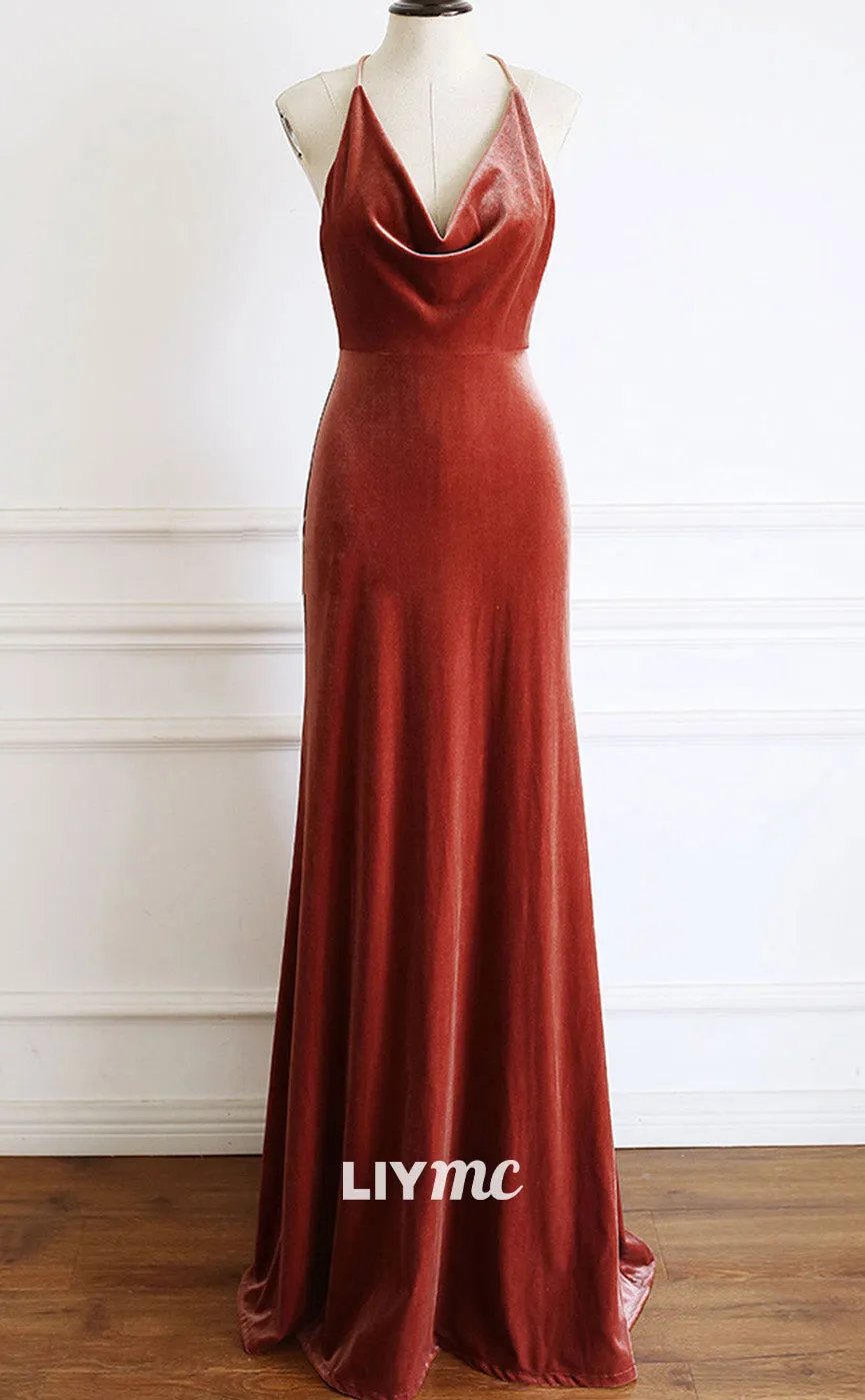 LP1885 - Halter V-Neck Sleeveless Sheath Long Prom Dress