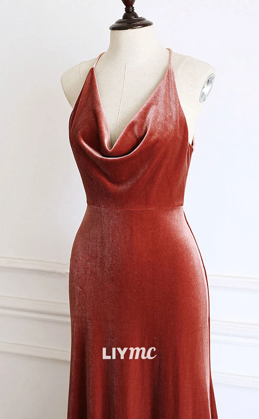 LP1885 - Halter V-Neck Sleeveless Sheath Long Prom Dress