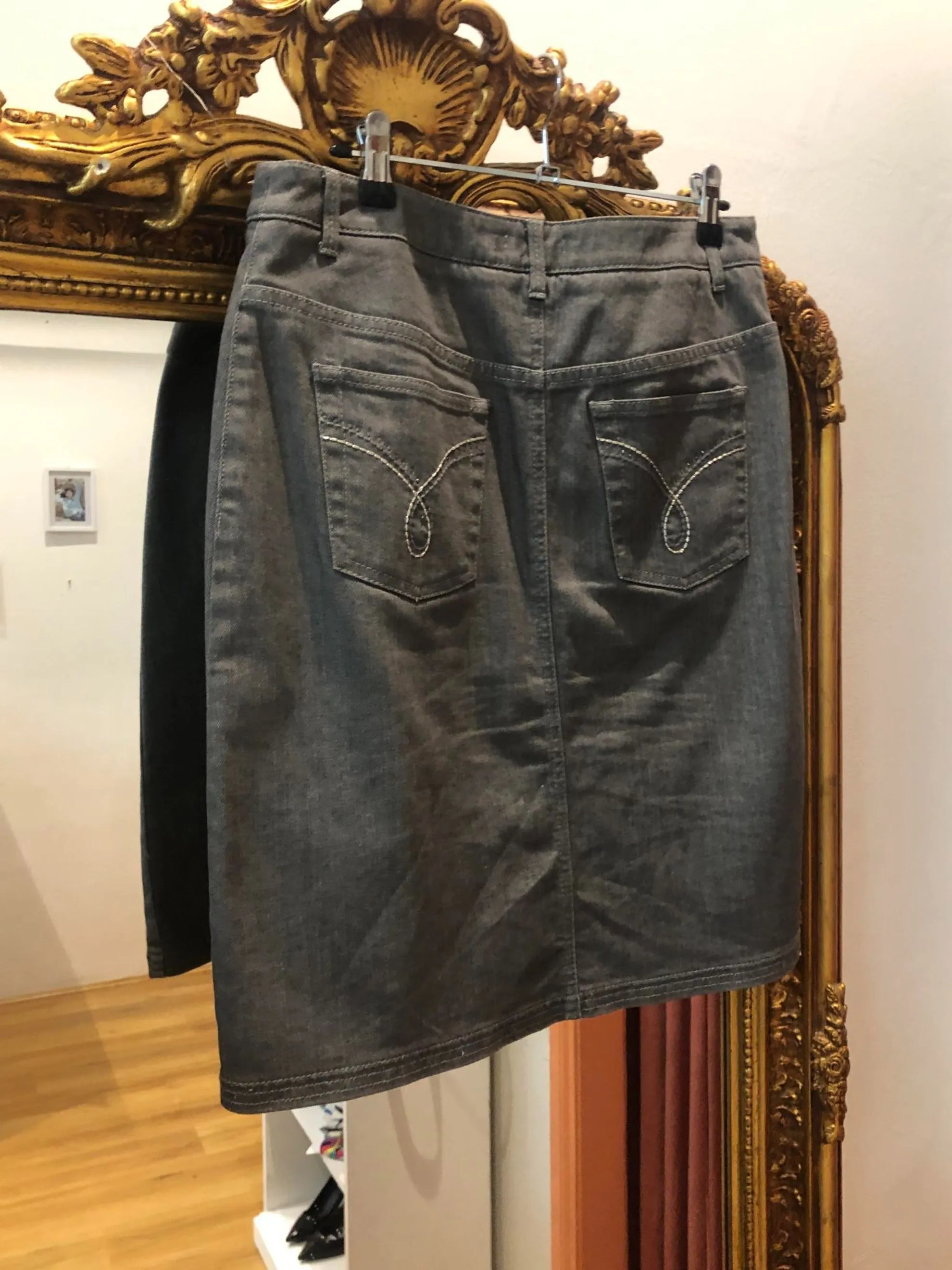Maison 123 Grey Denim Midi Skirt