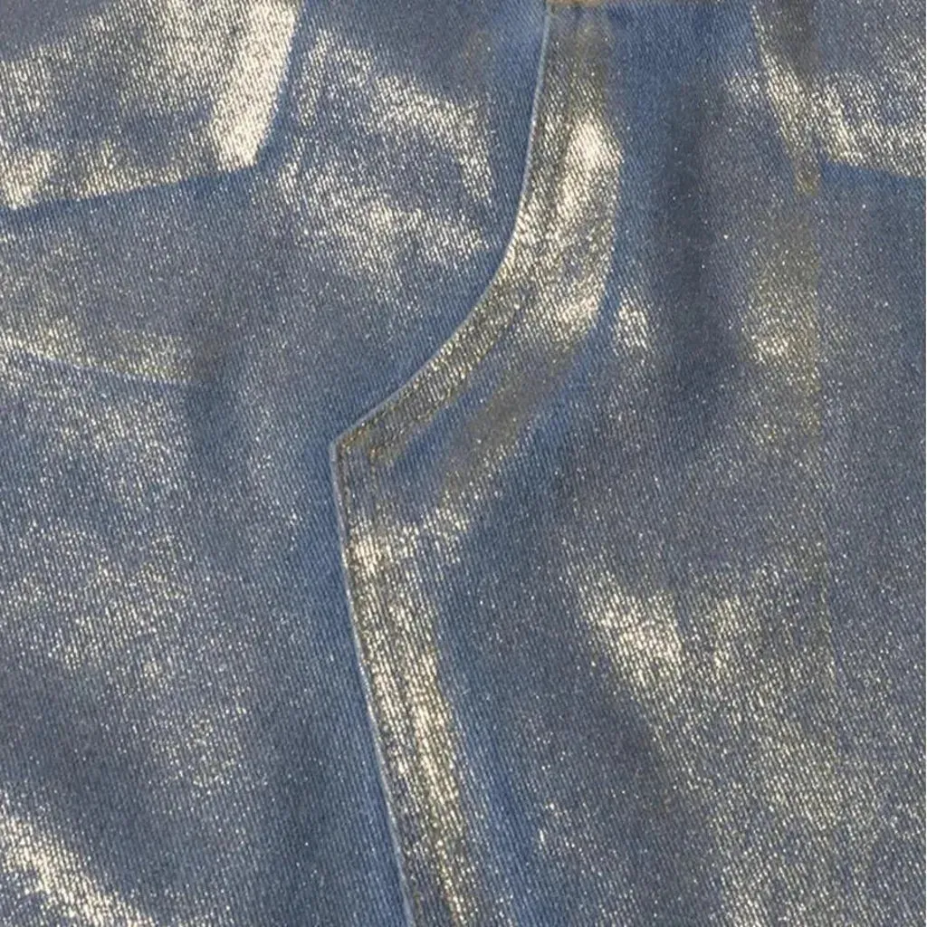 Maxi a-line waxed metallic jean skirt