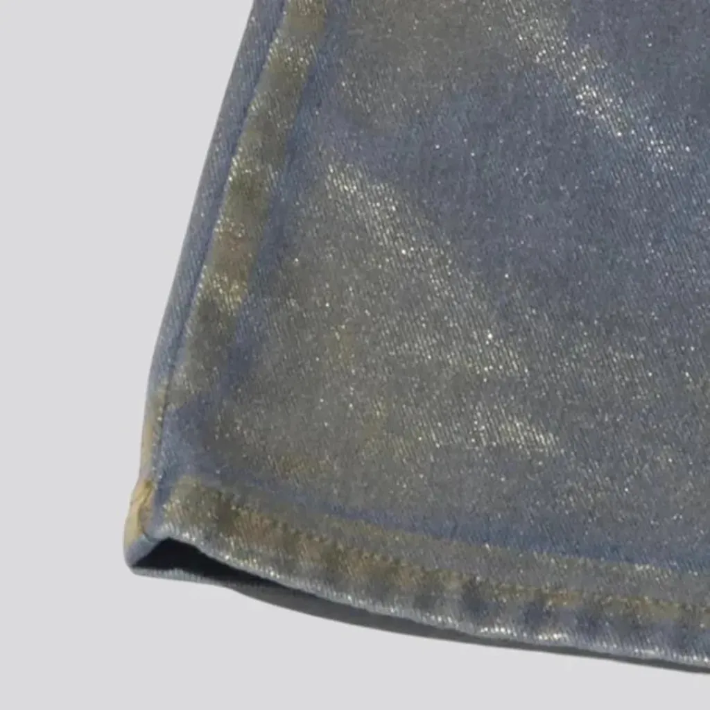 Maxi a-line waxed metallic jean skirt