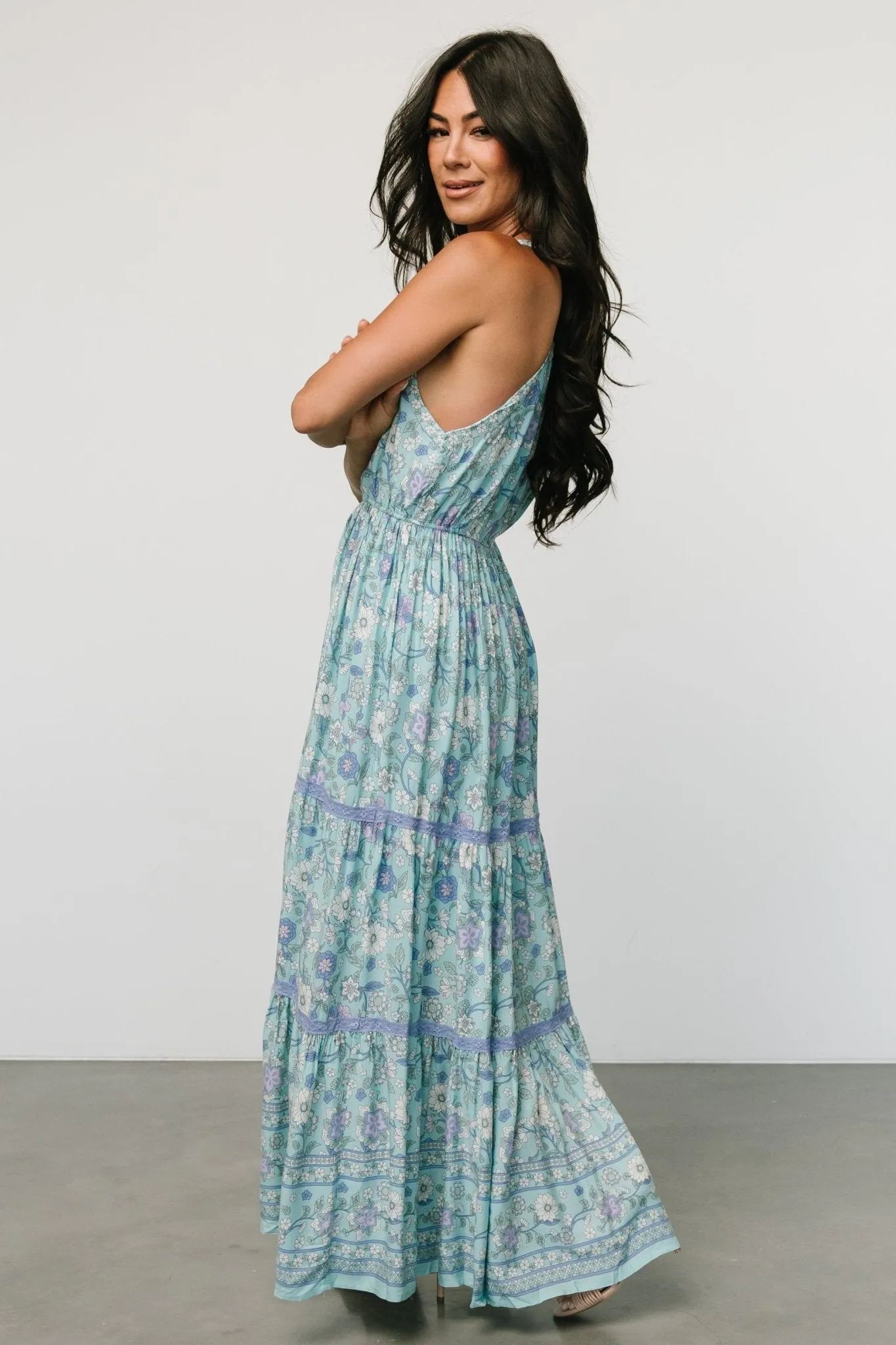 Meline Button Front Maxi Dress | Light Blue Multi