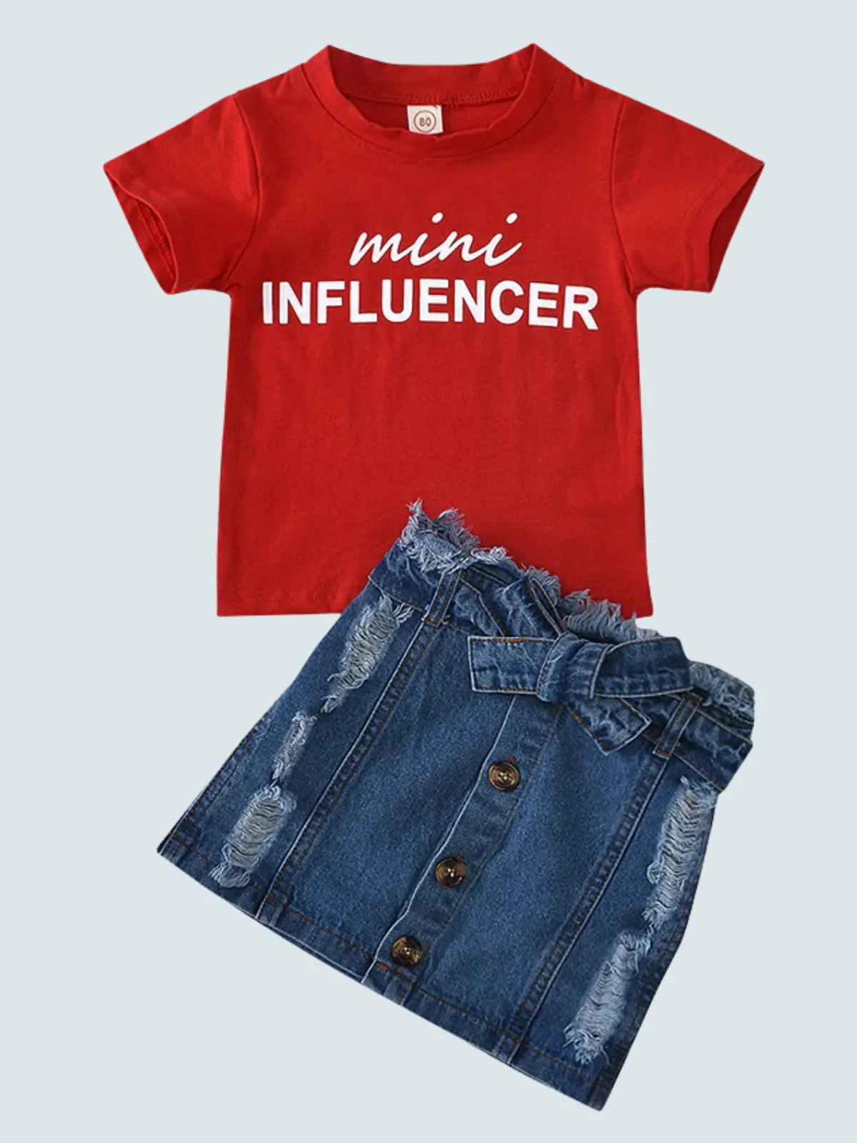 Mini Influencer Belted Denim Skirt Set