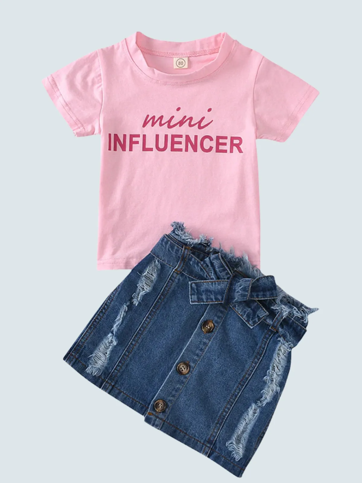 Mini Influencer Belted Denim Skirt Set