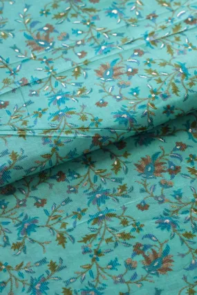 Multi Color Floral Foil Print On Mint Green Pure Mul Cotton Fabric