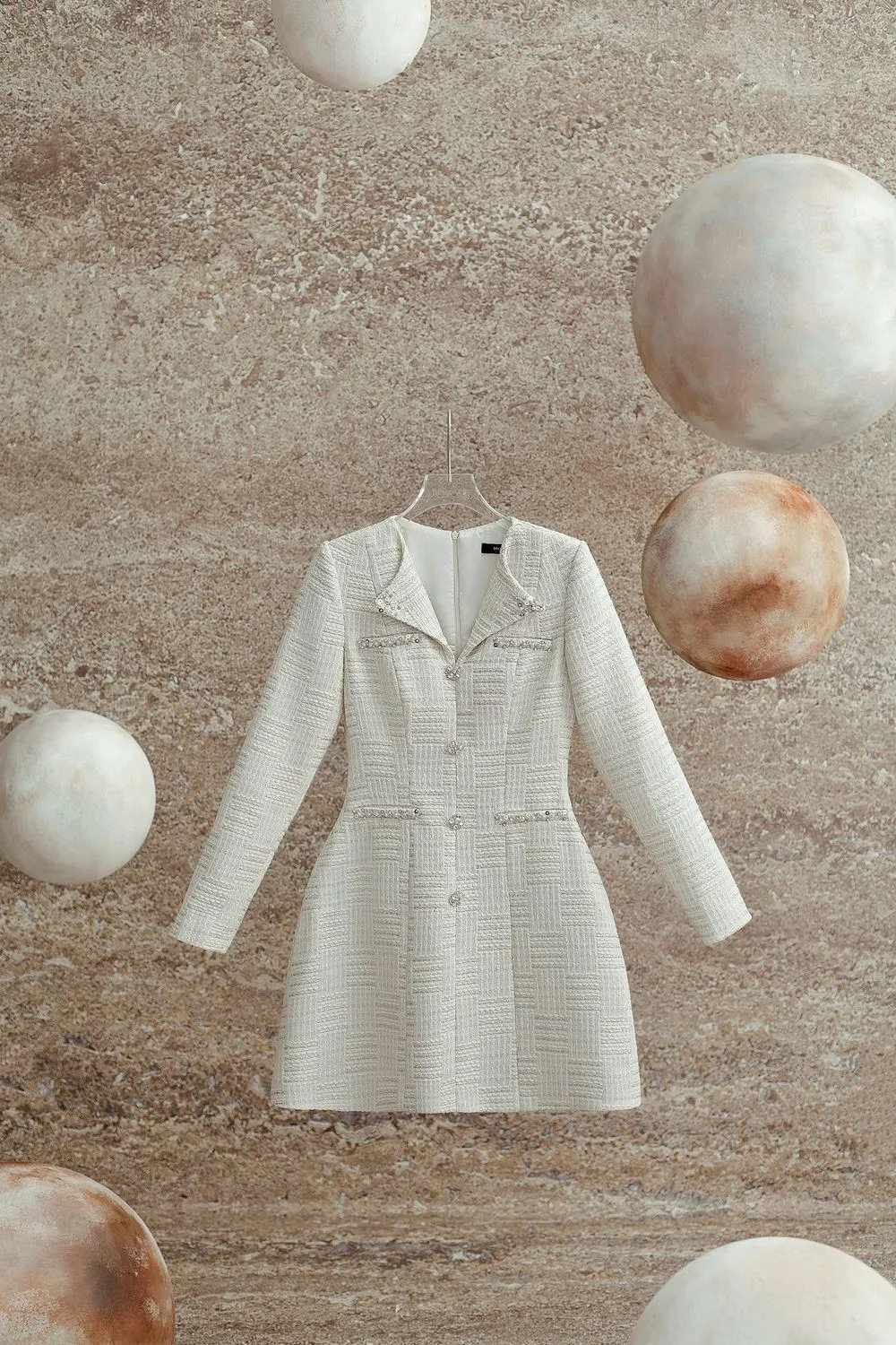 Nadeen A-line V-Neck Tweed Mini Dress