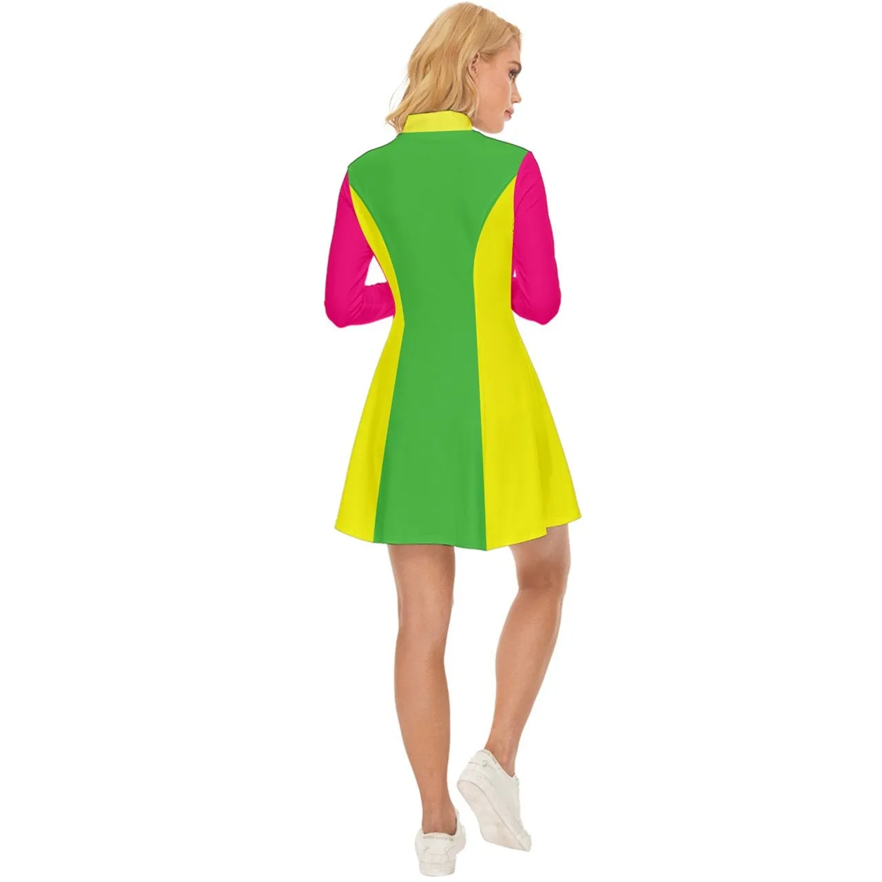 Neon Dress, 60s Dress Style, Mod Dress, Pink Green Mod Dress, Turtle Neck Dress, GOGO Dress, 60s style dress, 60s mini dress, Retro Dress