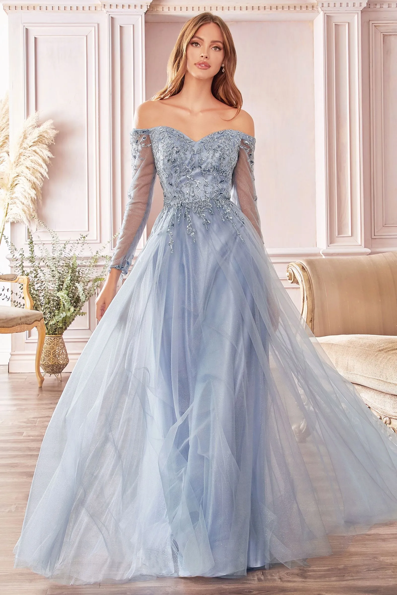 Off-shoulder A-line dress