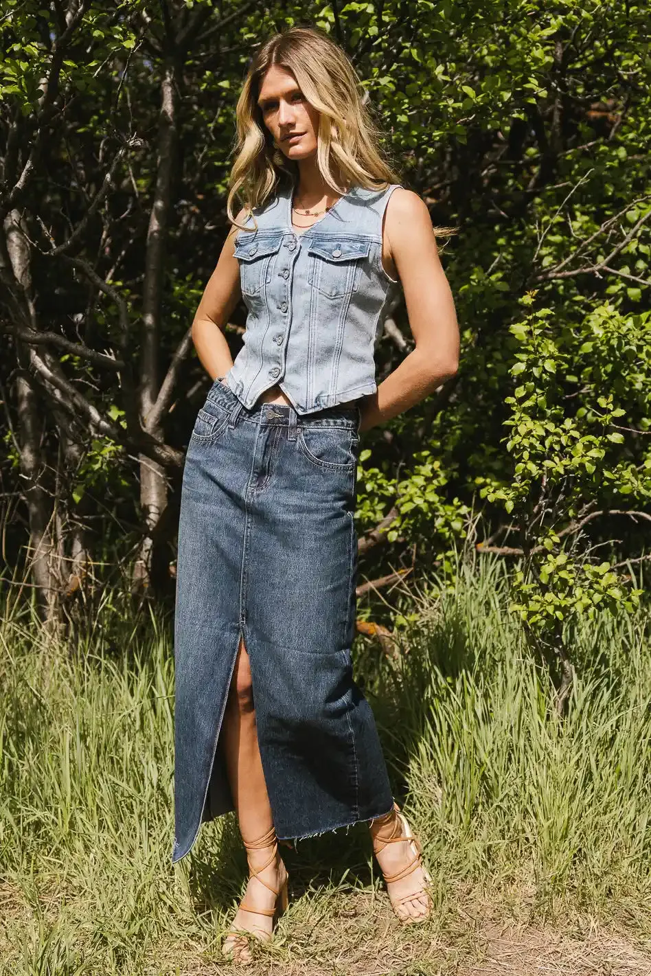 Paydrie Denim Maxi Skirt - FINAL SALE