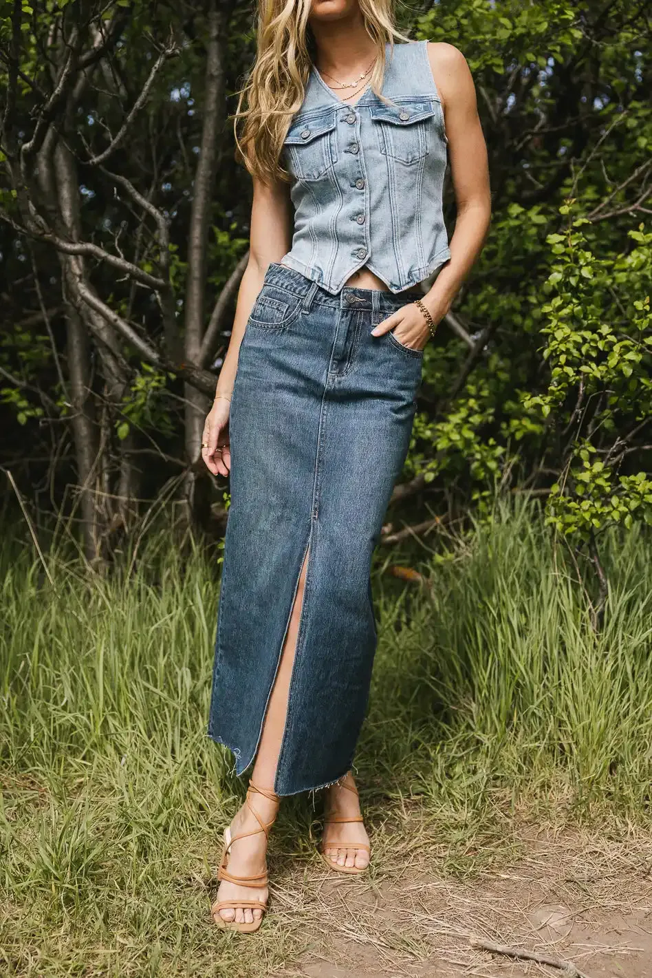 Paydrie Denim Maxi Skirt - FINAL SALE