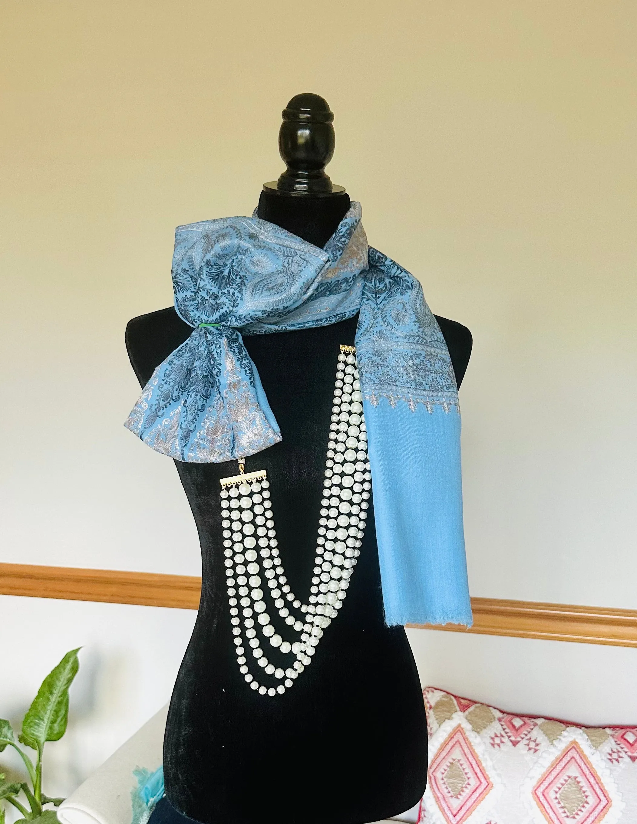 Periwinkle Blue Embroidered Shawl