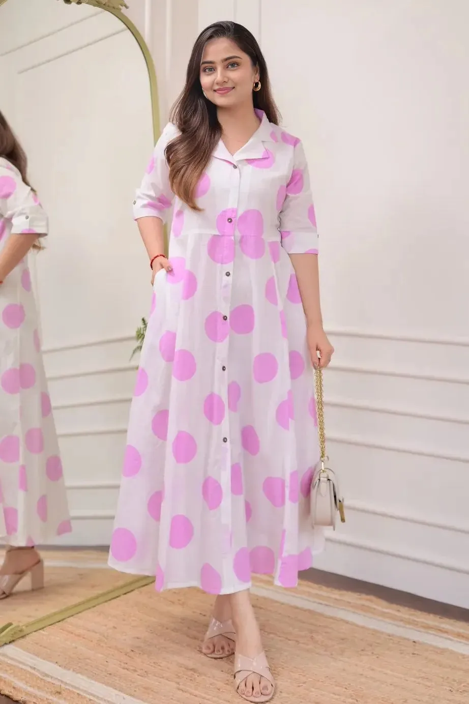 Pink Polka Dots A-Line Dress