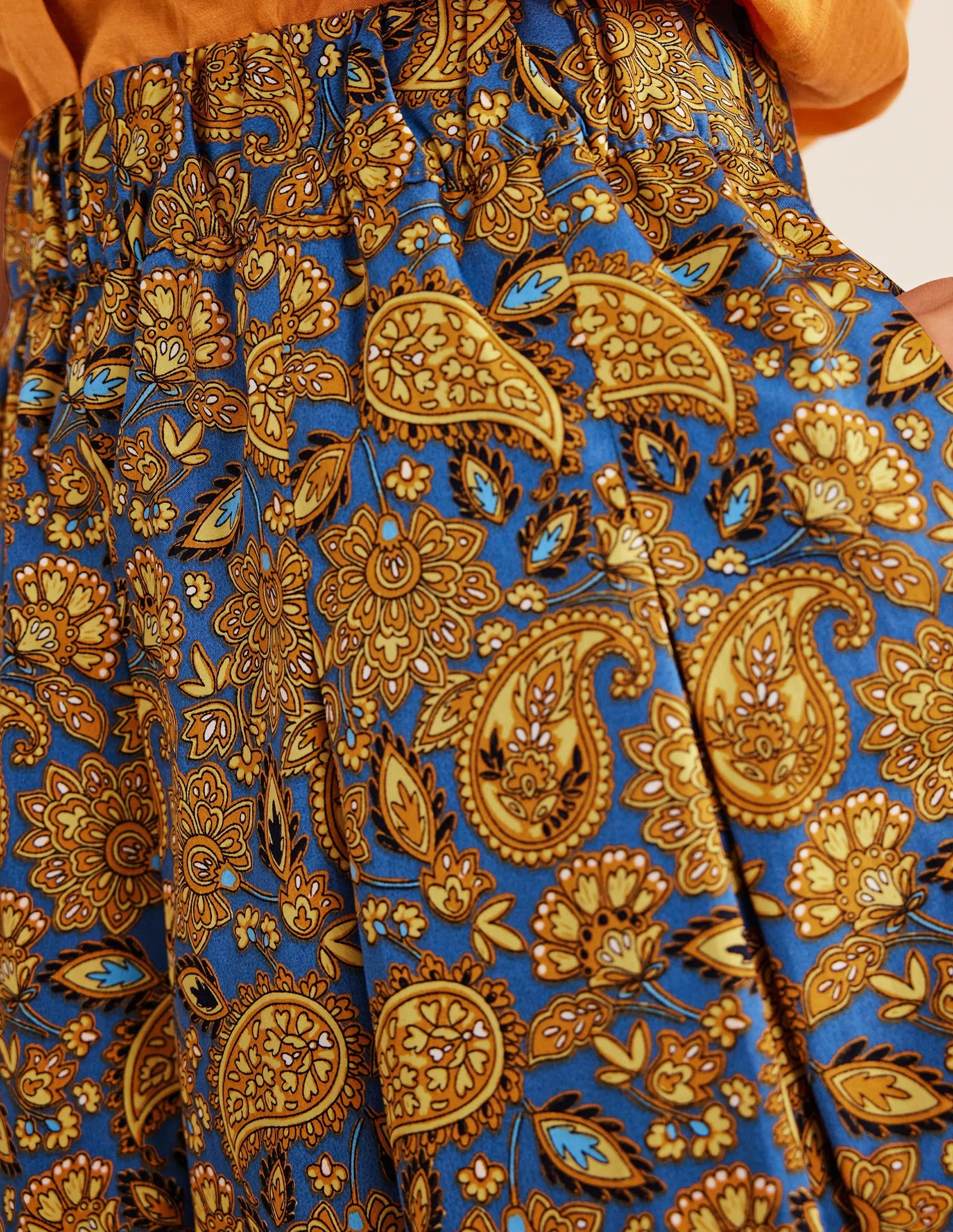 Pleated Cotton Skirt-Harvest Gold, Paisley Terrace