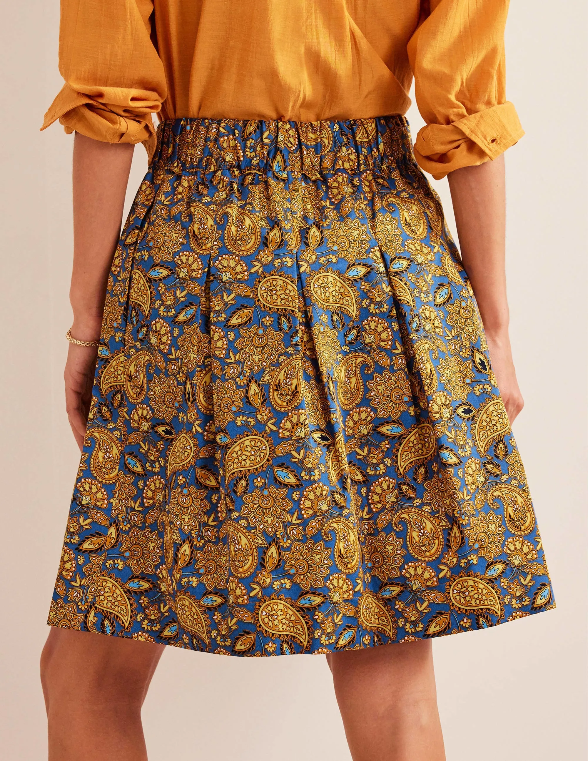 Pleated Cotton Skirt-Harvest Gold, Paisley Terrace
