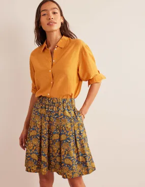 Pleated Cotton Skirt-Harvest Gold, Paisley Terrace