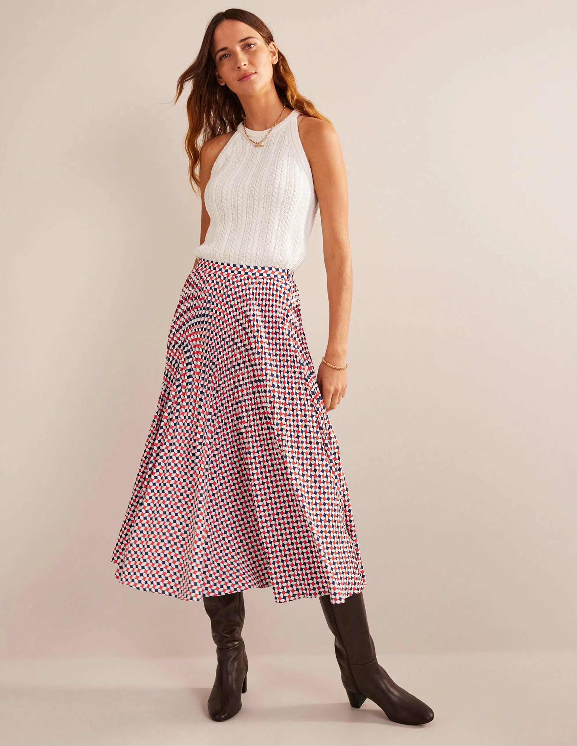 Pleated Midi Skirt-Fiesta Orange, Diamond