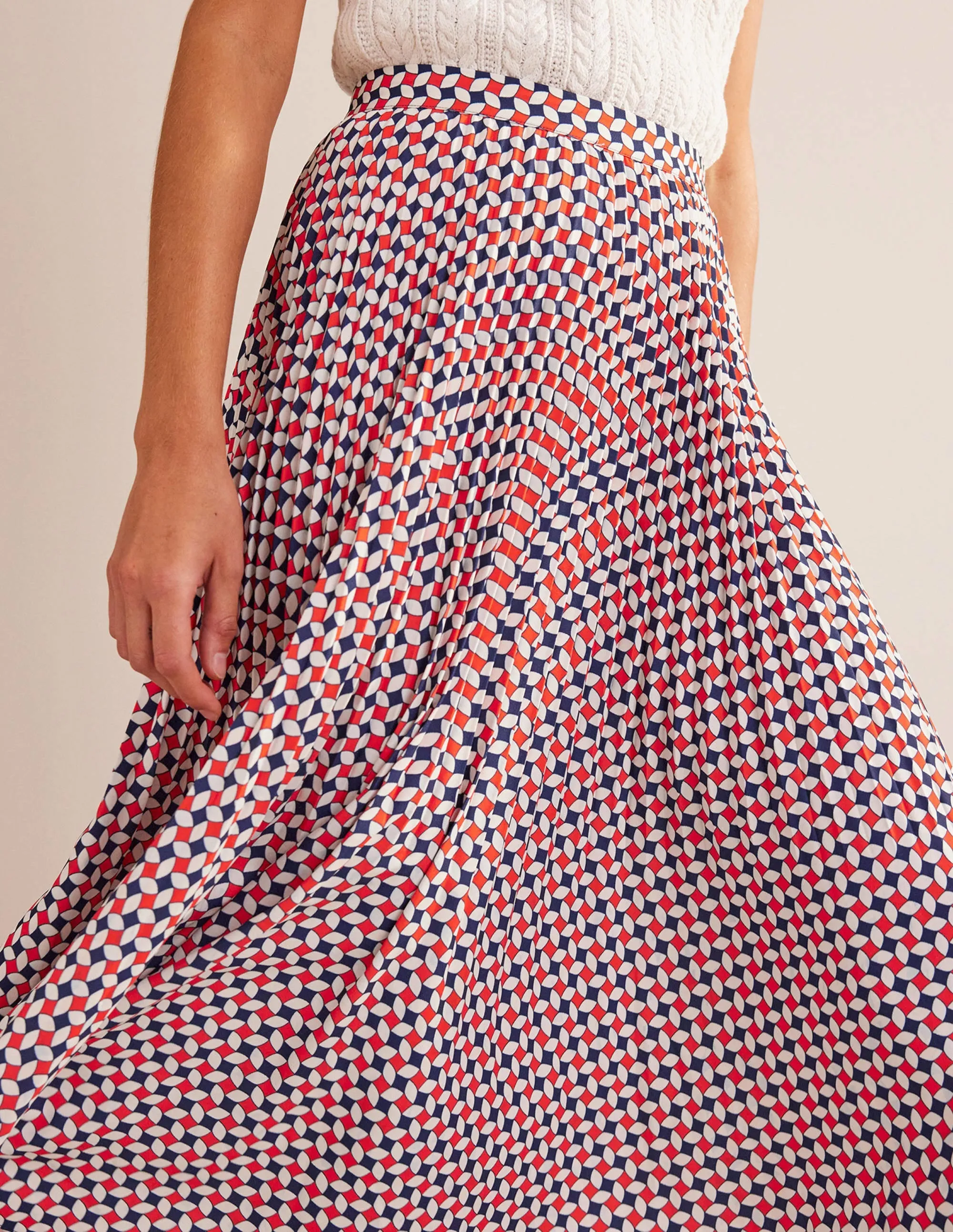 Pleated Midi Skirt-Fiesta Orange, Diamond