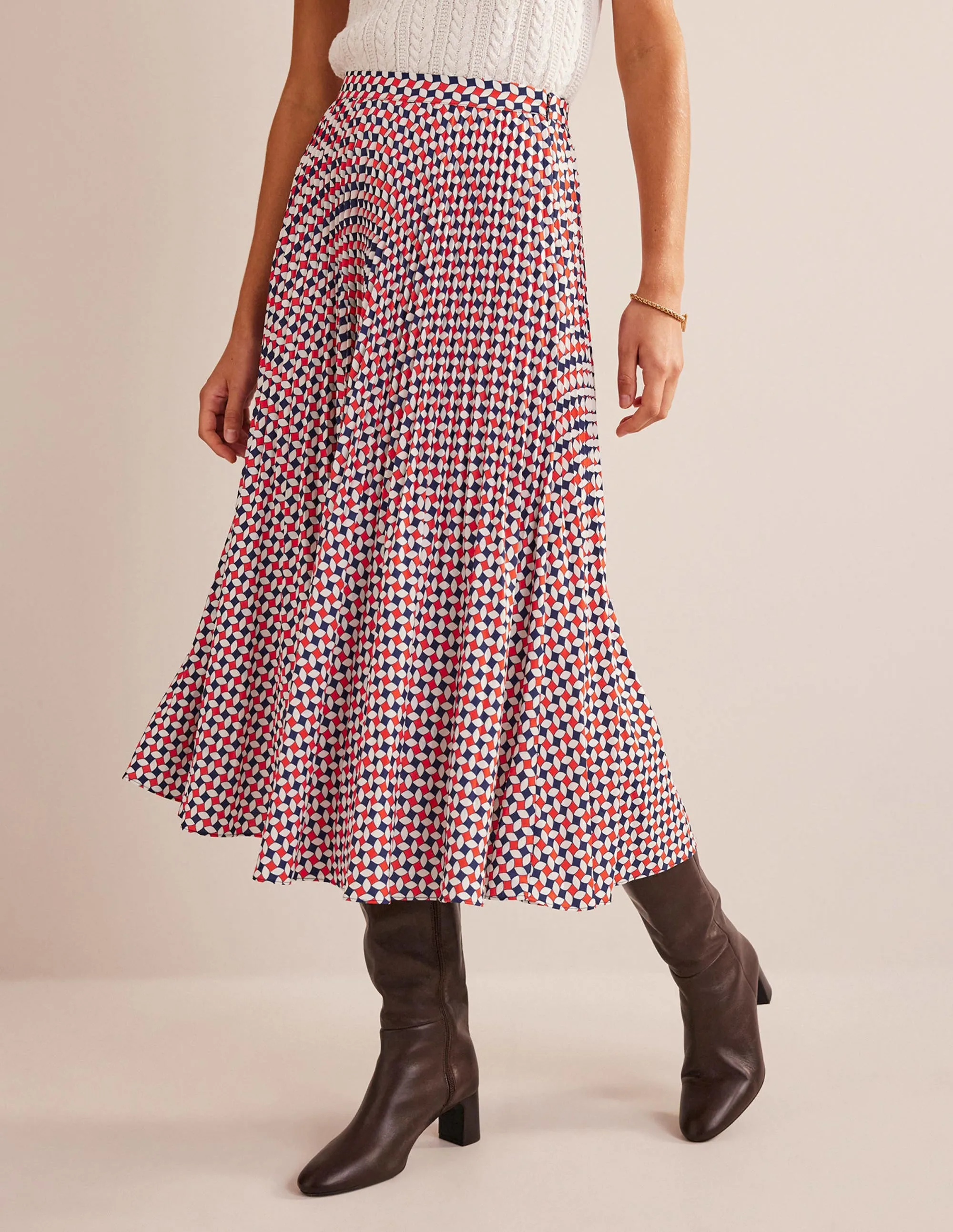 Pleated Midi Skirt-Fiesta Orange, Diamond