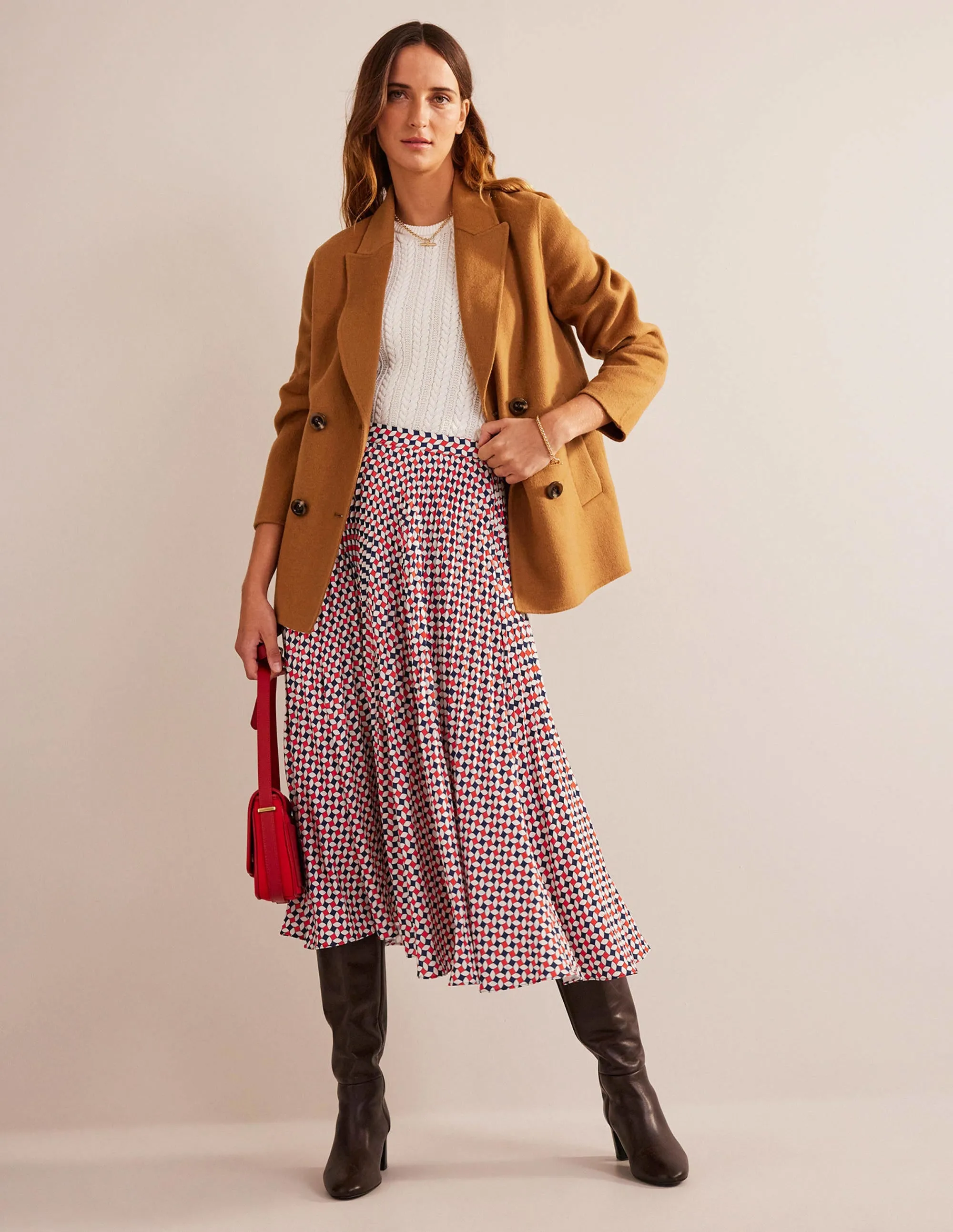 Pleated Midi Skirt-Fiesta Orange, Diamond