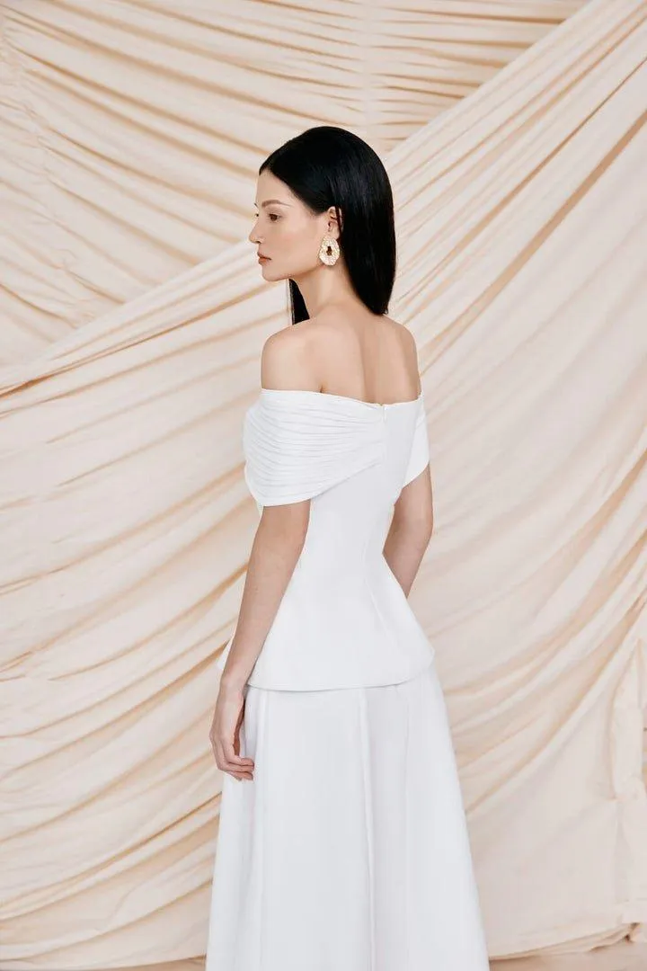 Pleated Shoulder Top & Midi Skirt Set -LYNN