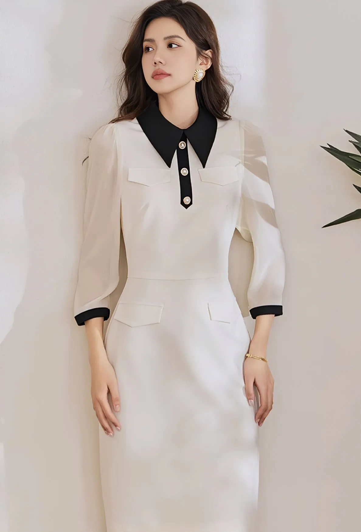 POLO COLLAR CHIFFON DRESS