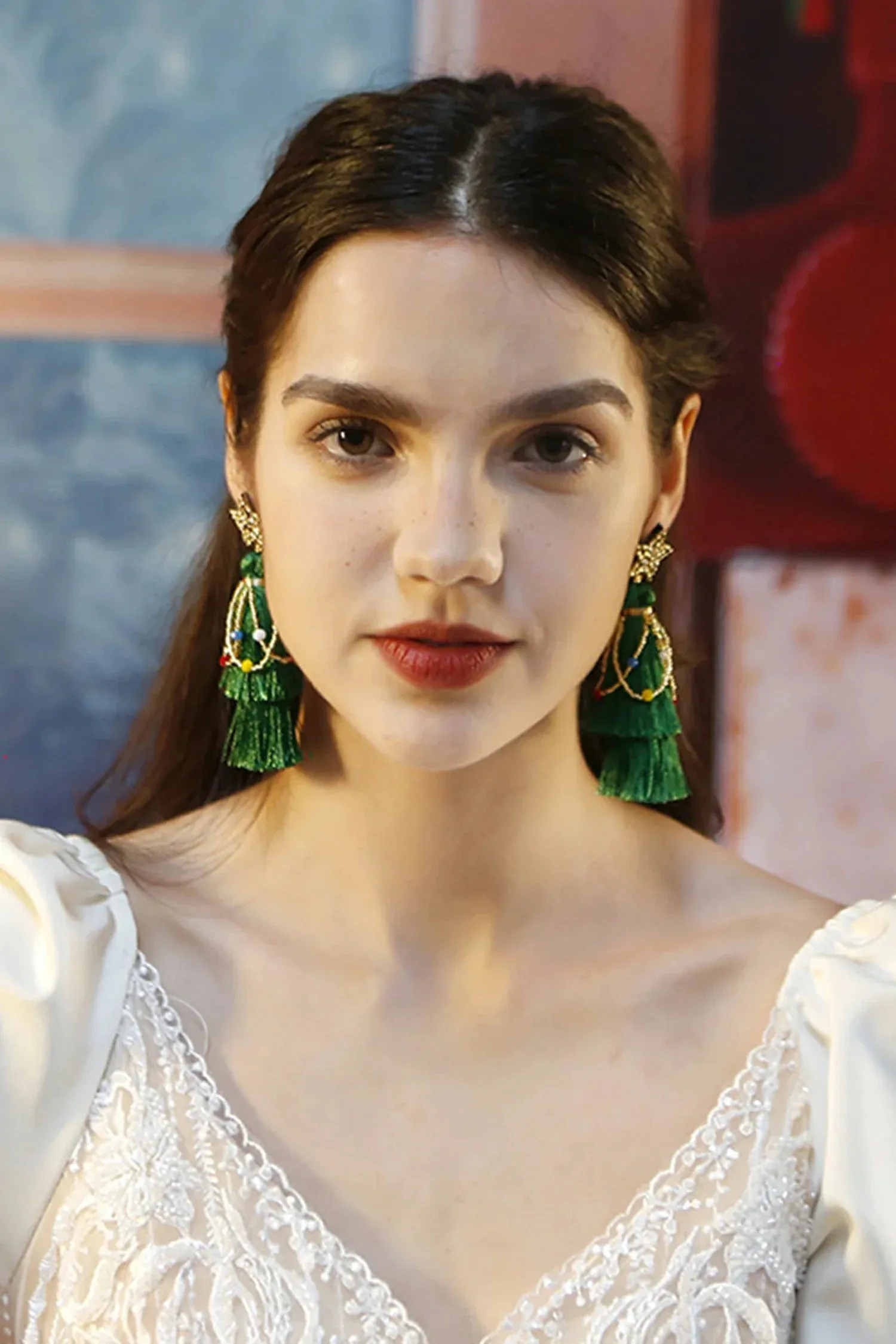 Precious Green Tassel Star Earrings