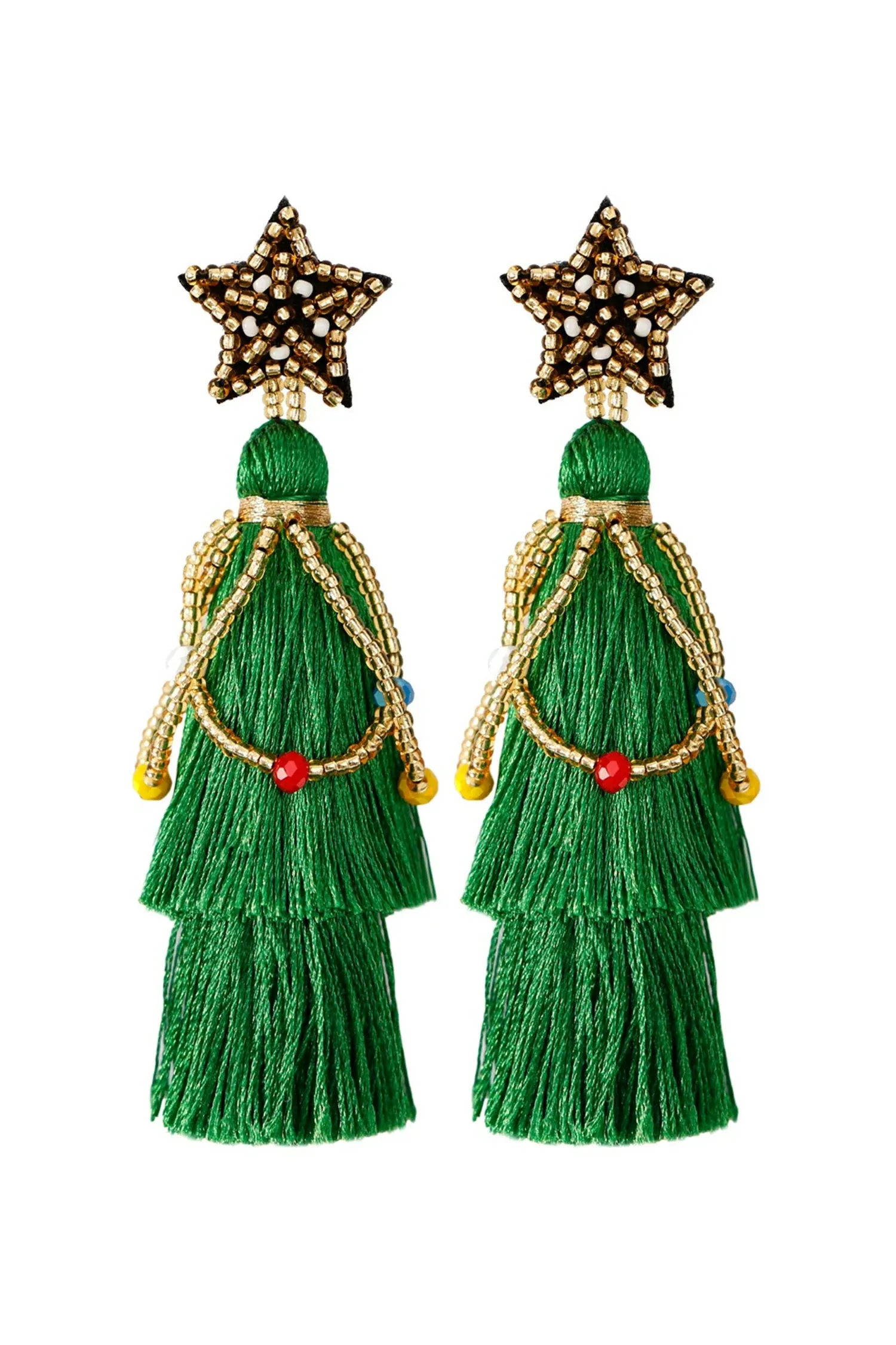 Precious Green Tassel Star Earrings