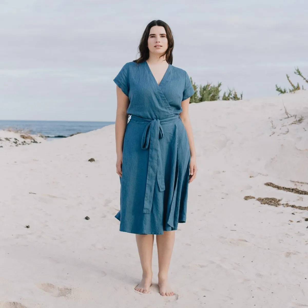 R: CANNES-2 wrap linen dress (Size: XXL; Color: Cherry Blossom)