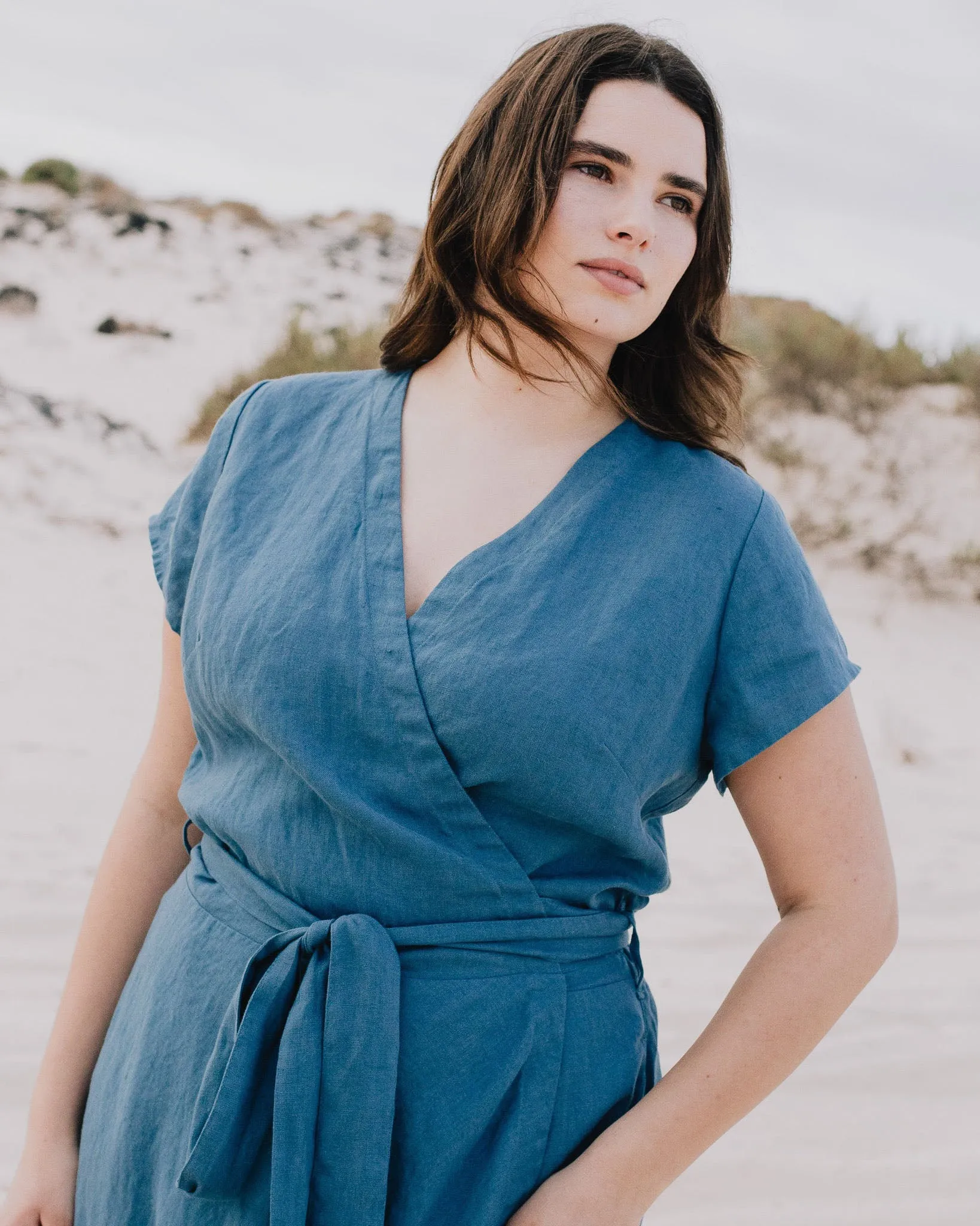 R: CANNES-2 wrap linen dress (Size: XXL; Color: Cherry Blossom)