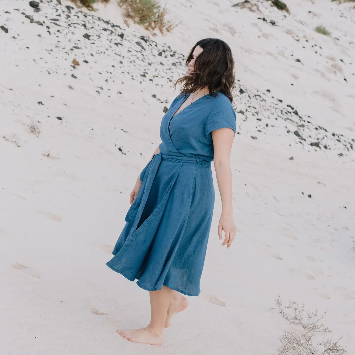 R: CANNES-2 wrap linen dress (Size: XXL; Color: Cherry Blossom)