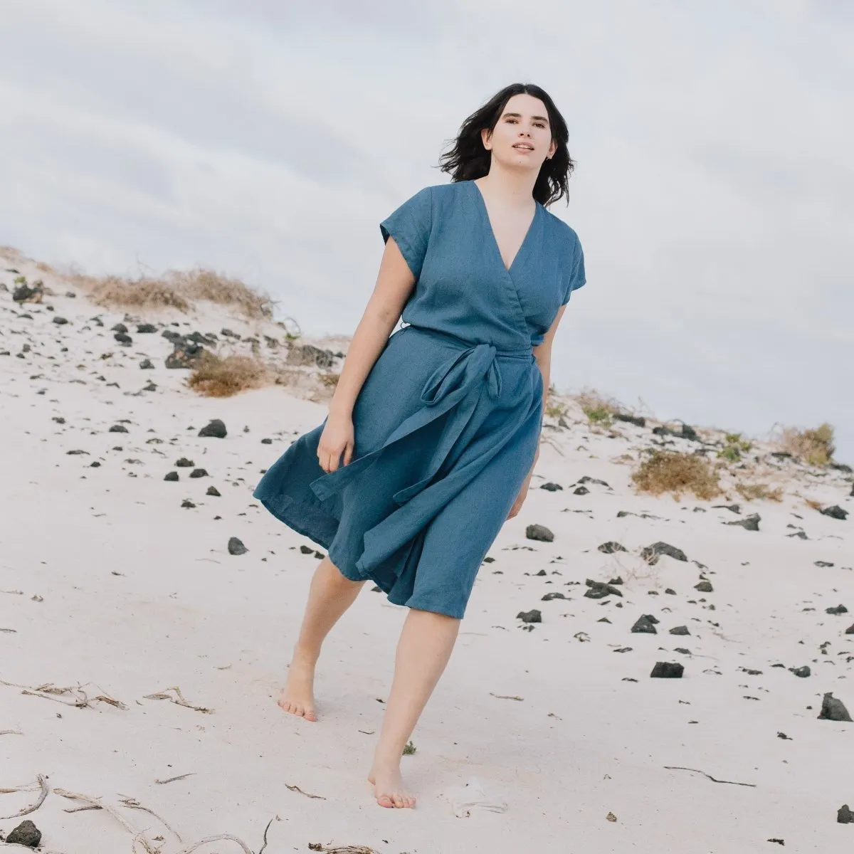 R: CANNES-2 wrap linen dress (Size: XXL; Color: Cherry Blossom)