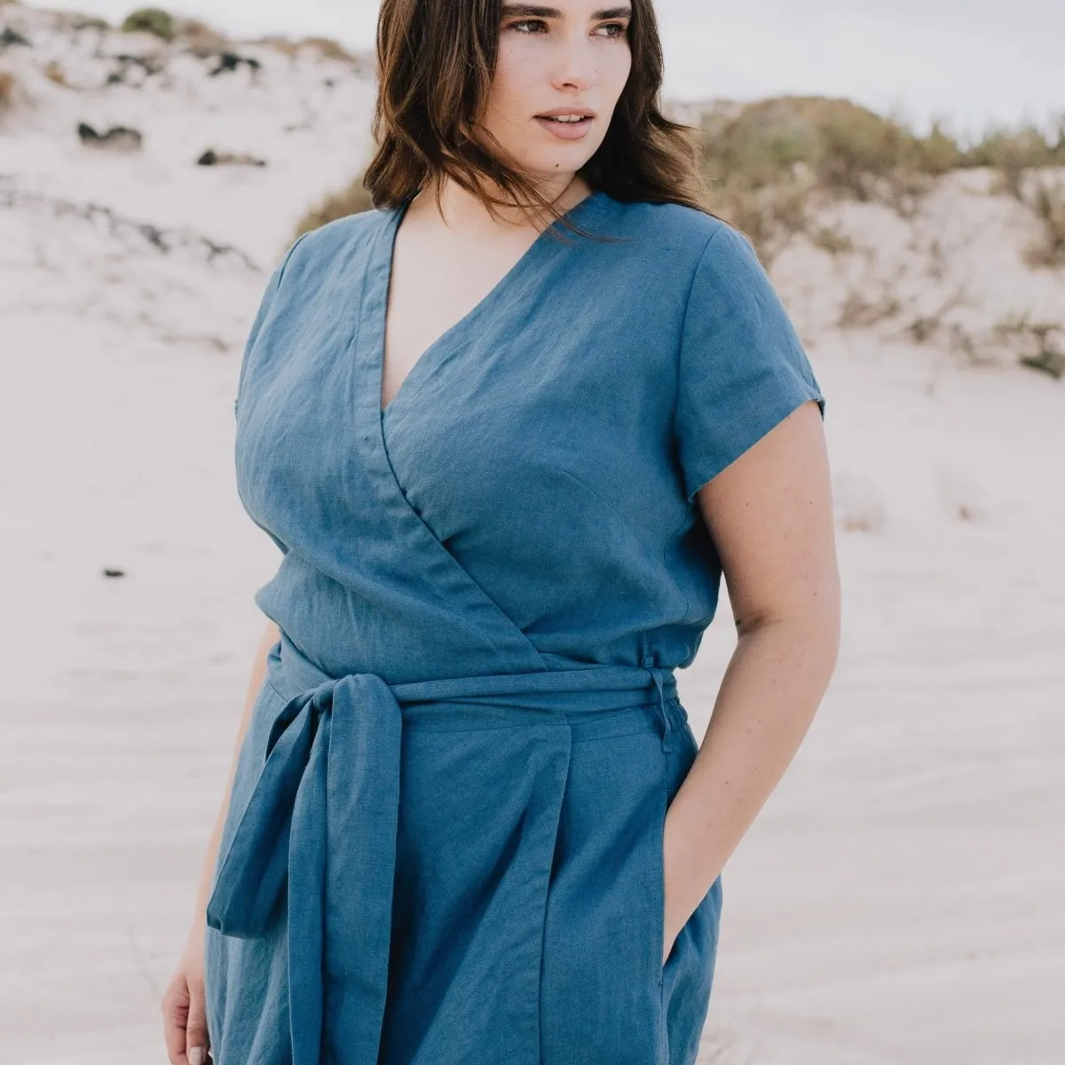 R: CANNES-2 wrap linen dress (Size: XXL; Color: Cherry Blossom)