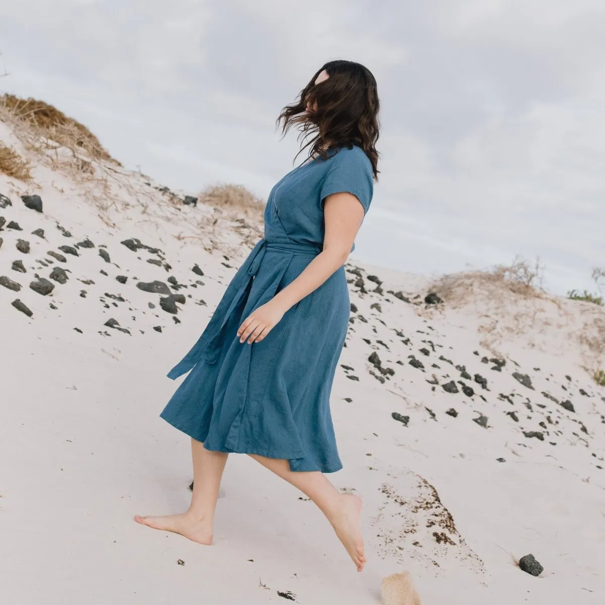 R: CANNES-2 wrap linen dress (Size: XXL; Color: Cherry Blossom)