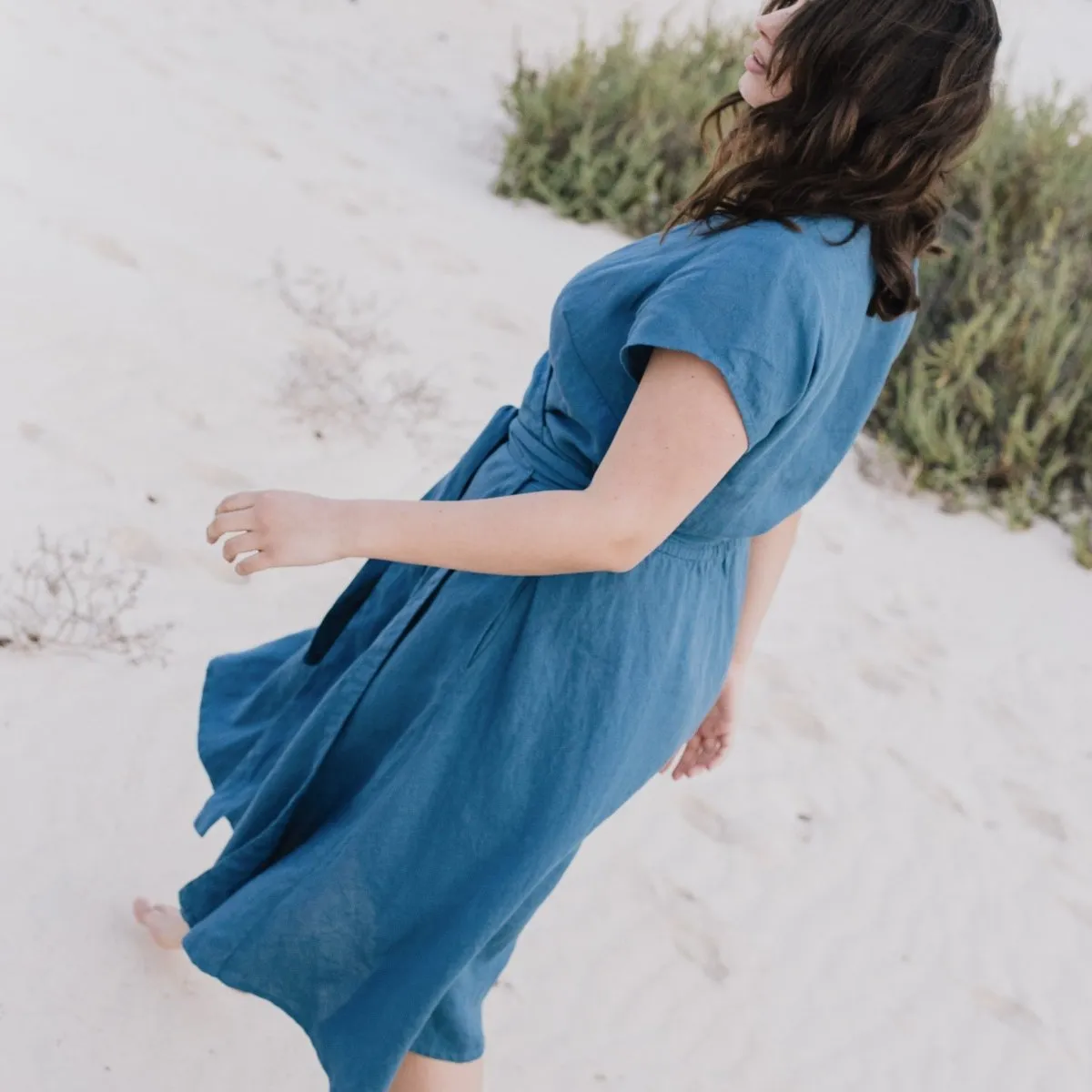 R: CANNES-2 wrap linen dress (Size: XXL; Color: Cherry Blossom)