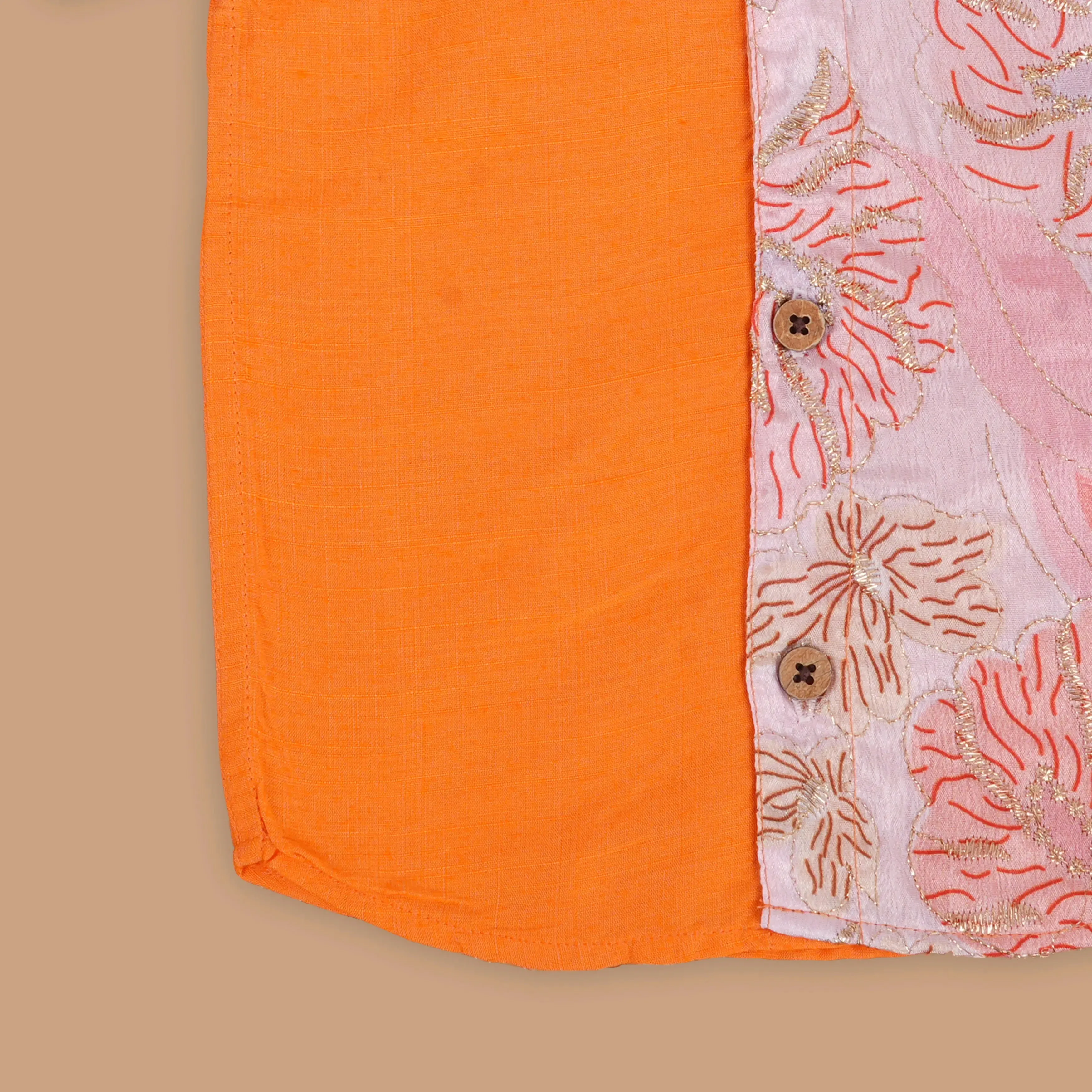Radiant Orange Charm – Artistic Embroidery Design Shirt