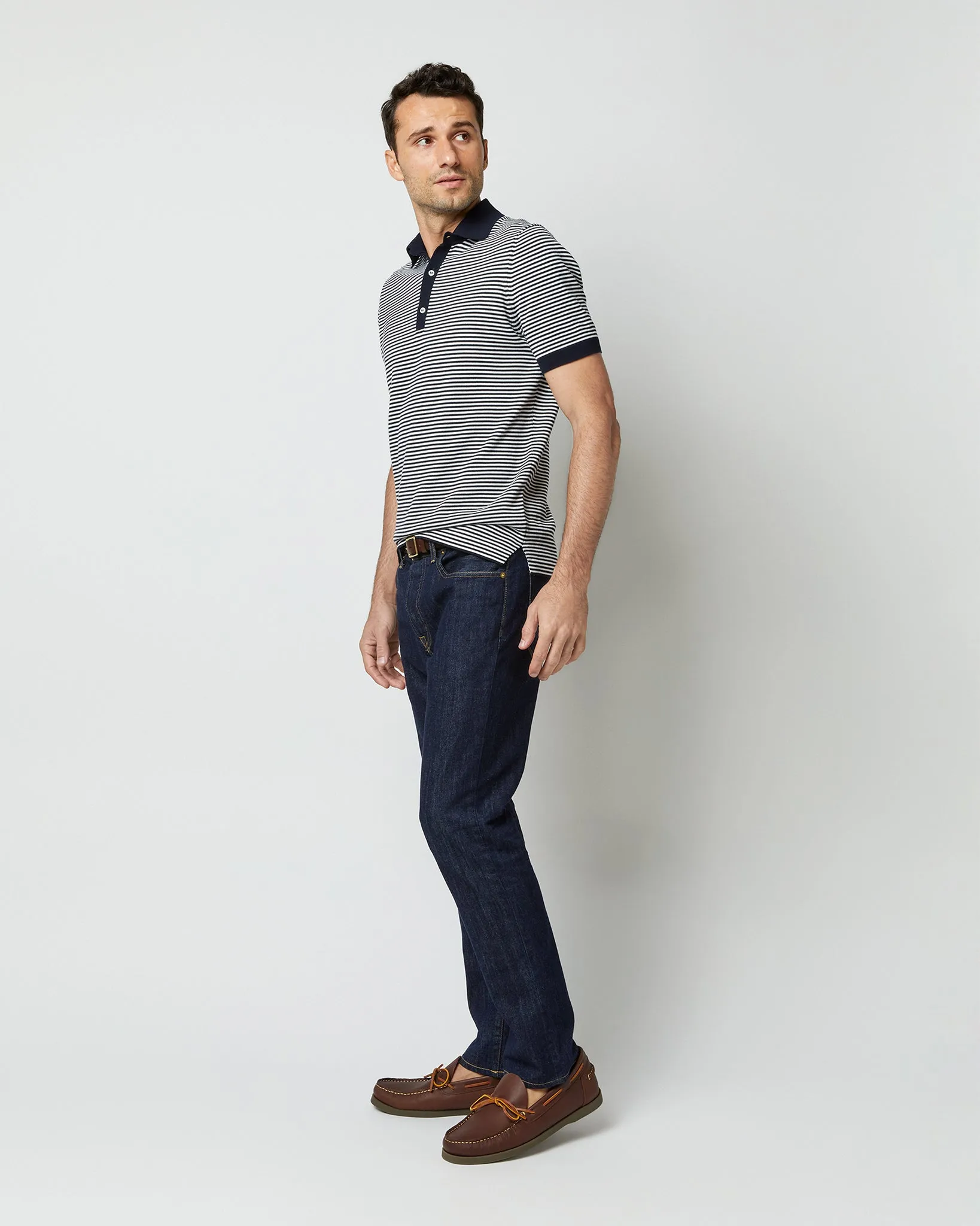 Rally Polo Sweater in Navy/Chalk Stripe Cotton