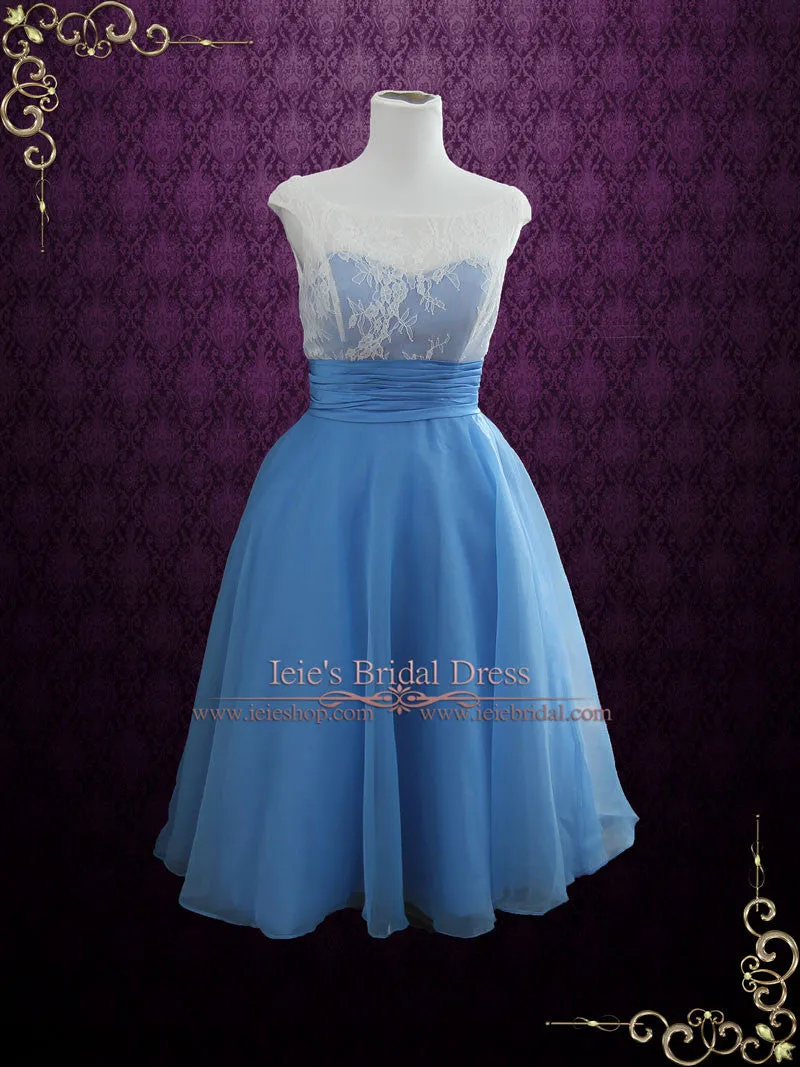 Ready to Wear Blue Vintage Style Tea Length Formal Dress EDENA