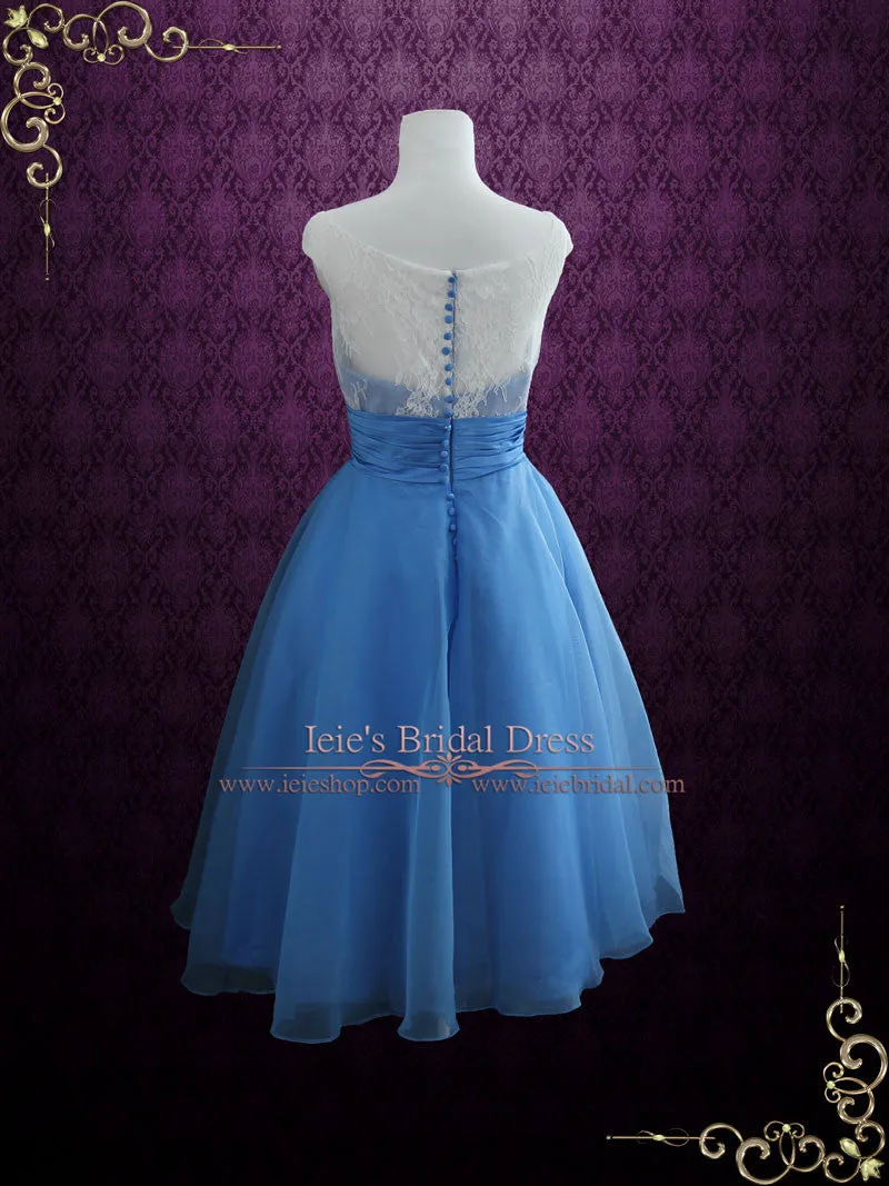 Ready to Wear Blue Vintage Style Tea Length Formal Dress EDENA