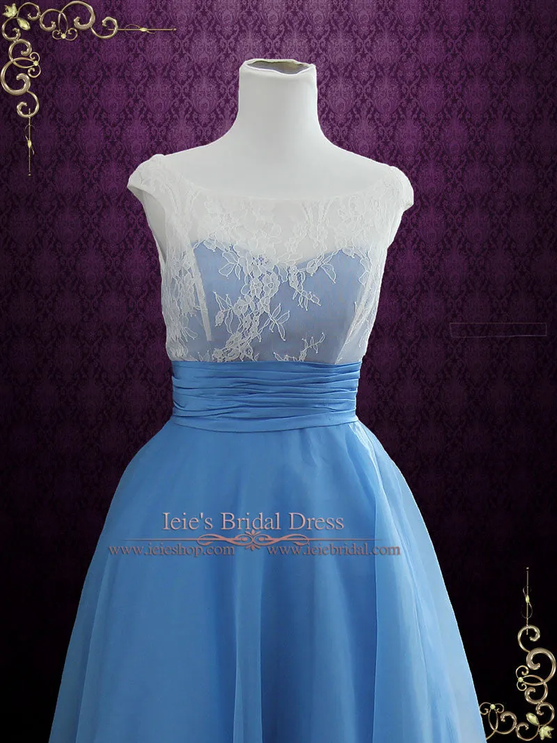 Ready to Wear Blue Vintage Style Tea Length Formal Dress EDENA
