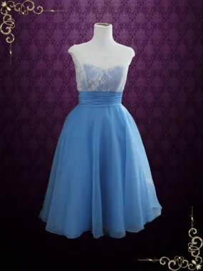 Ready to Wear Blue Vintage Style Tea Length Formal Dress EDENA