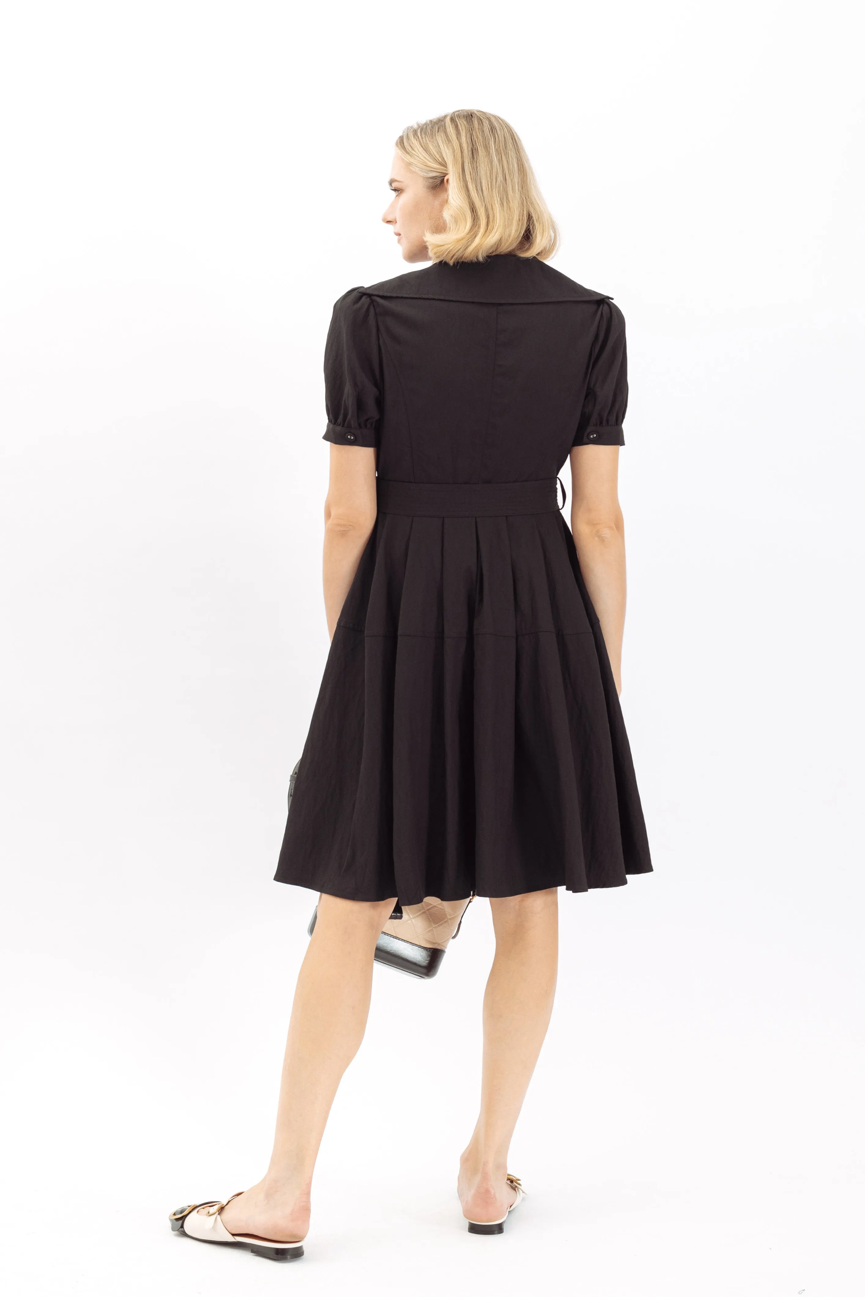 Rochelle Notched Lapel Self Tie Midi Dress